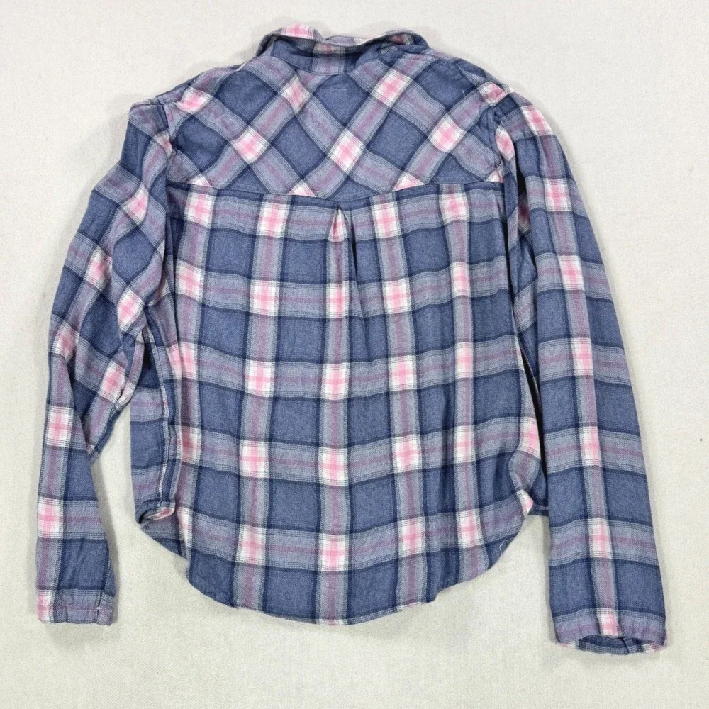 Rails Indigo Berry Plaid Rayon Pajama Top Blue Pink Button Down Shirt Medium